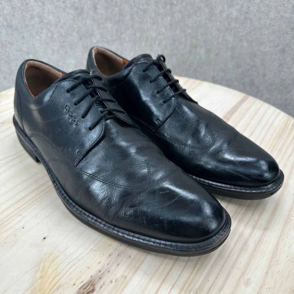 ECCO Holton Apron Toe Oxford Mens 12 Black Leather Lace Up Dress Shoes